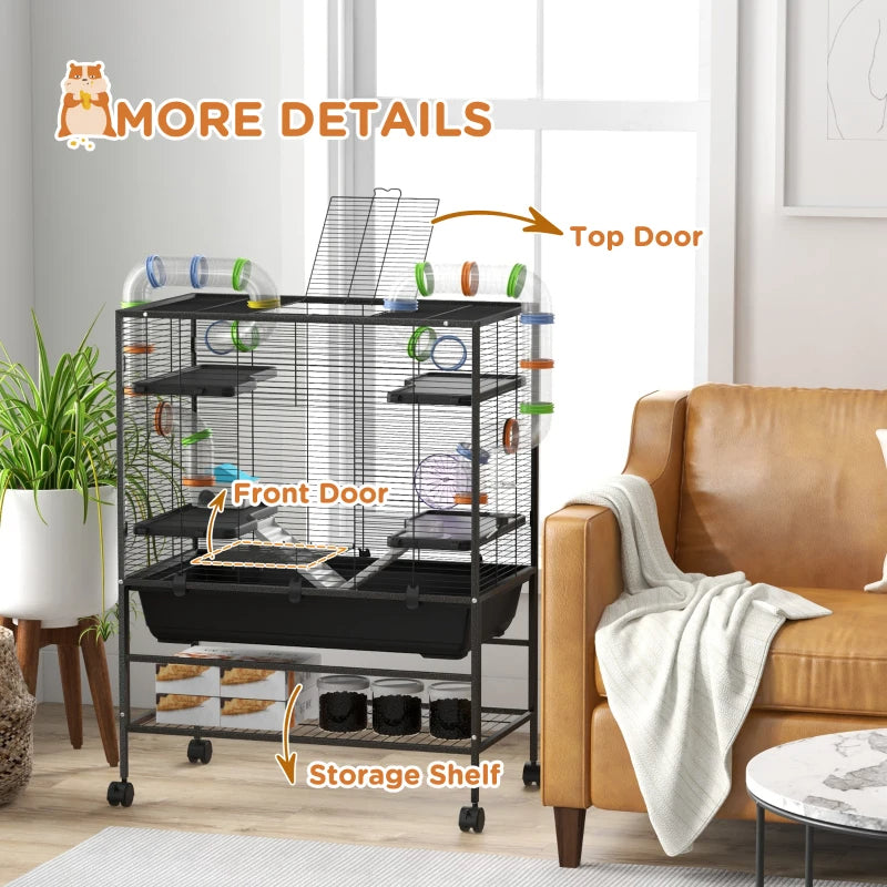 Small Animal Cage for Hamsters & Gerbils with Tubing, Wheel & Ramps
