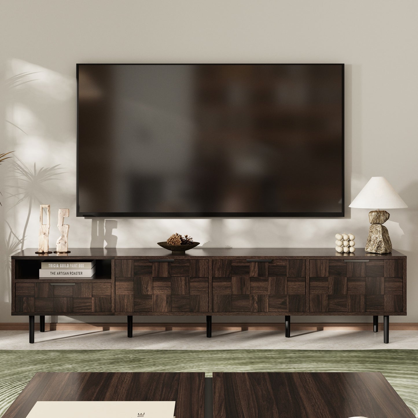 Mid Century Modern TV Stand for 65+ Inch TVs - Walnut
