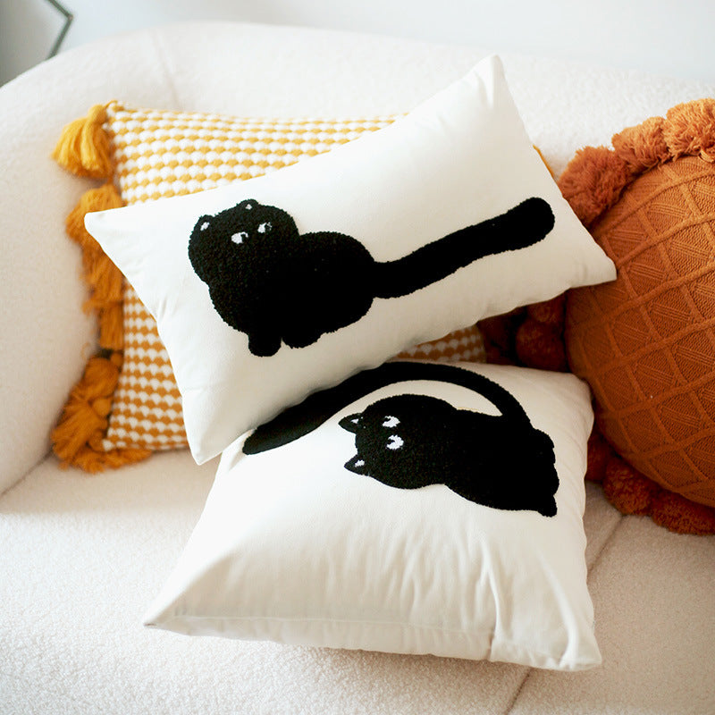 Modern Minimalist Cat Embroidered Cushion - Home Decor Throw Pillow