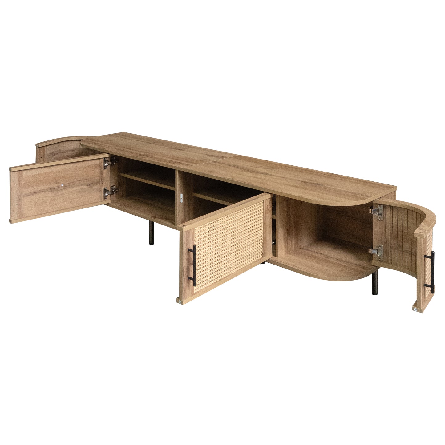 70-Inch Modern TV Stand with Rattan Doors for 80-Inch TVs
