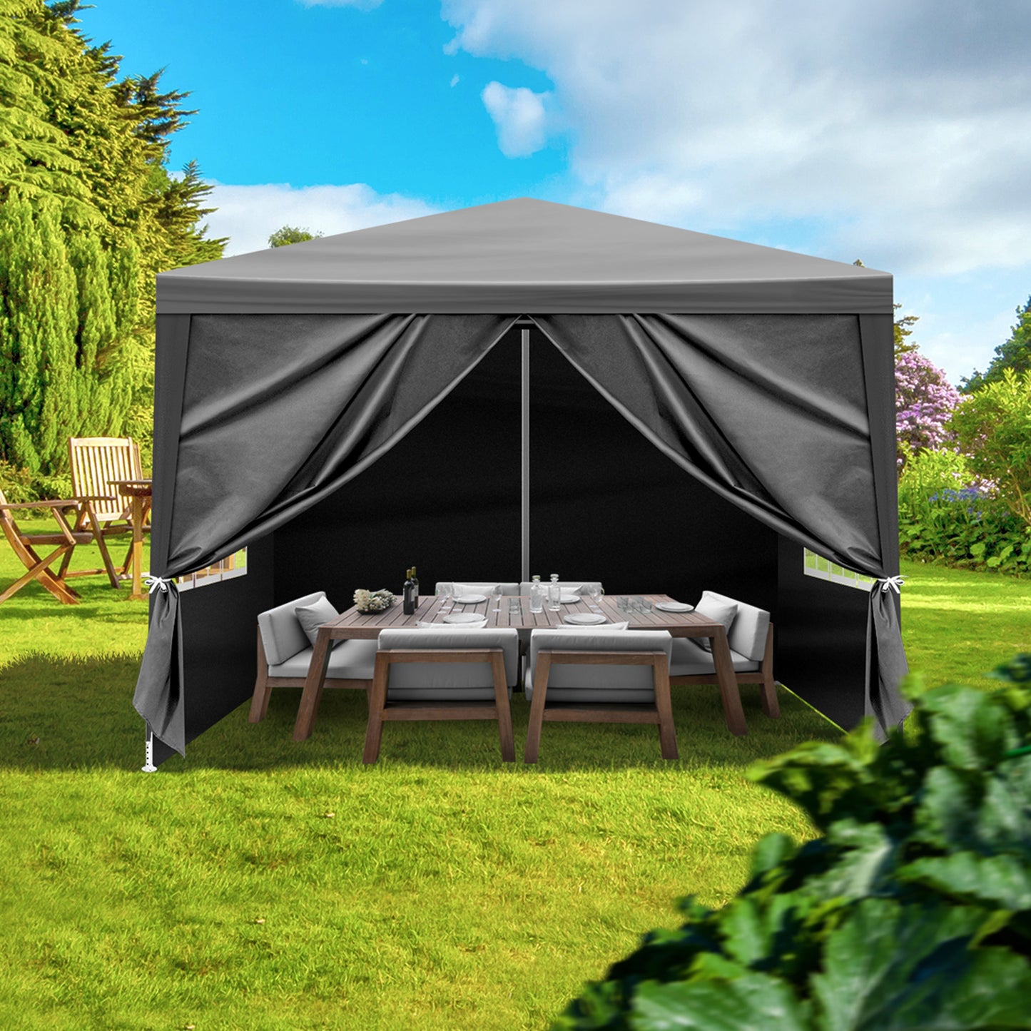 10x10ft Black Outdoor Party Tent with Sturdy Iron Frame