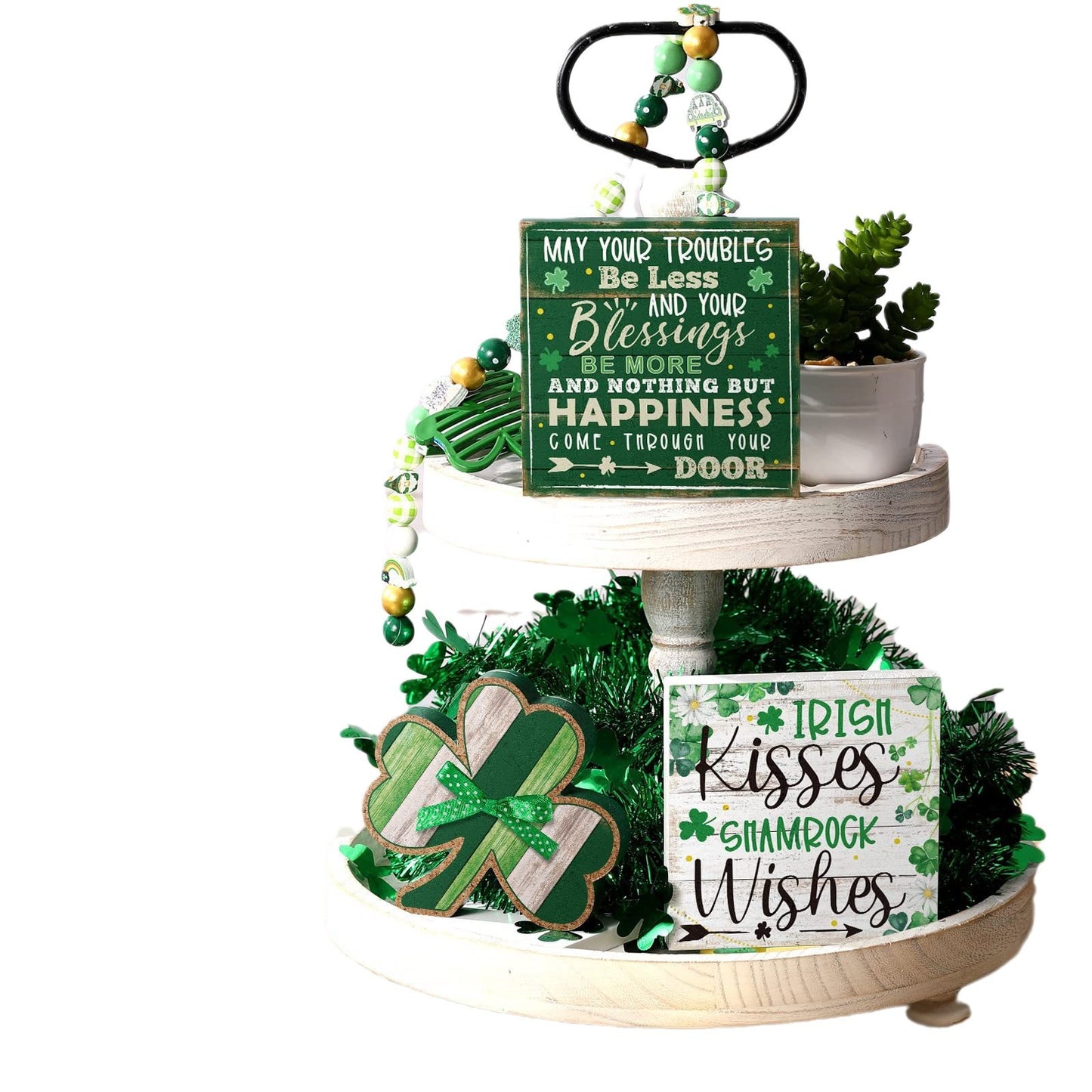3 Pieces Festival Decoration Flowers for St. Patrick's Day - Green & White 12CM