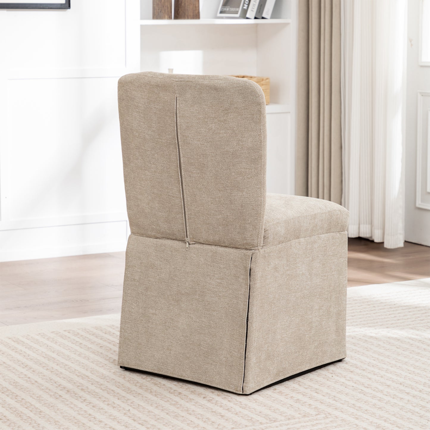 Modern Linen Dining Chairs with Padded Seat - Set of 2 (Brown)