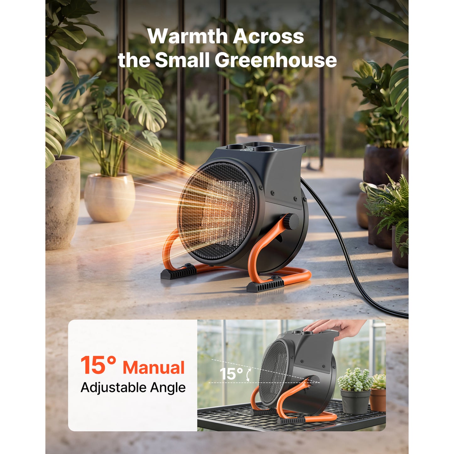 1500W Electric Space Heater with Thermostat for Grow Tent & Greenhouse