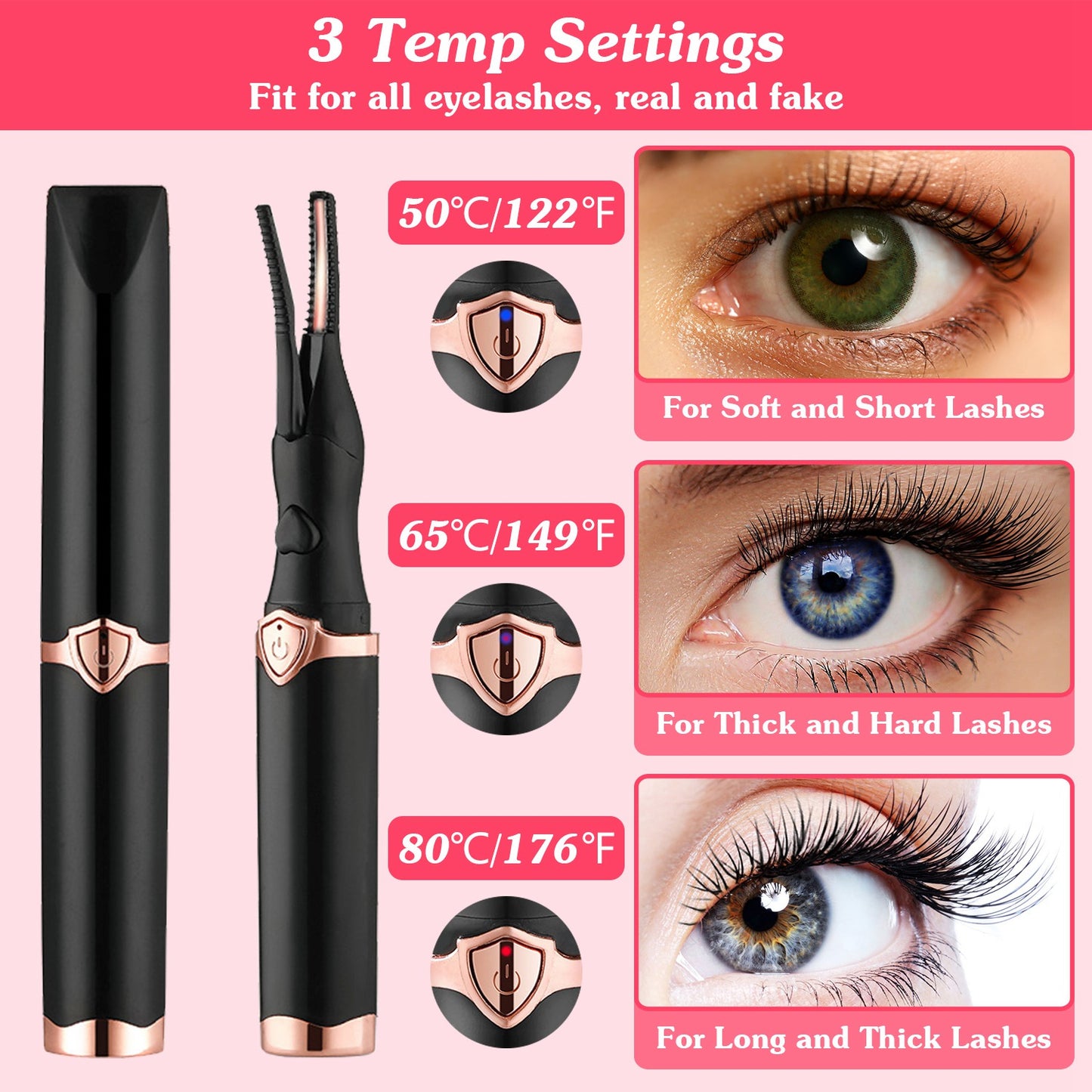 Electric Heated Eyelash Curler - 3 Temp Settings USB Rechargeable Lash Tool