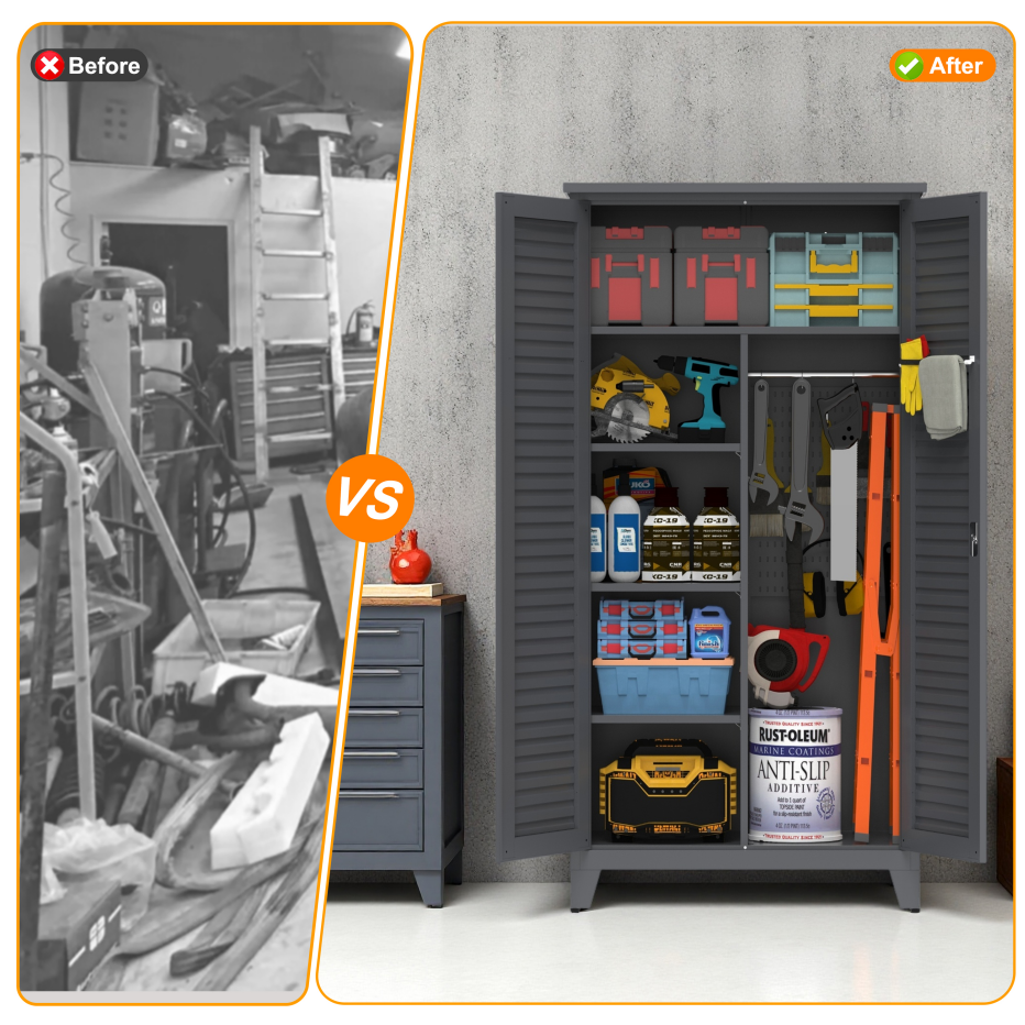 73'' Tall Metal Tool Storage Cabinet - Slate Steel Organizer