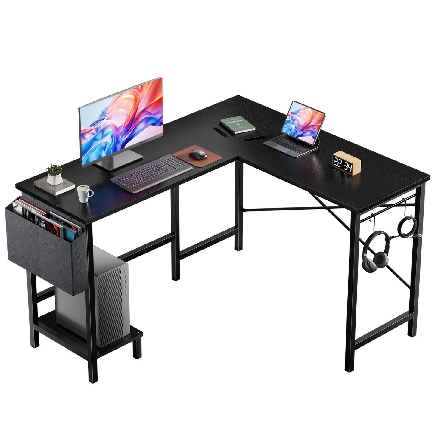 L-Shaped Computer Desk with Storage Bag & CPU Holder - 49IN
