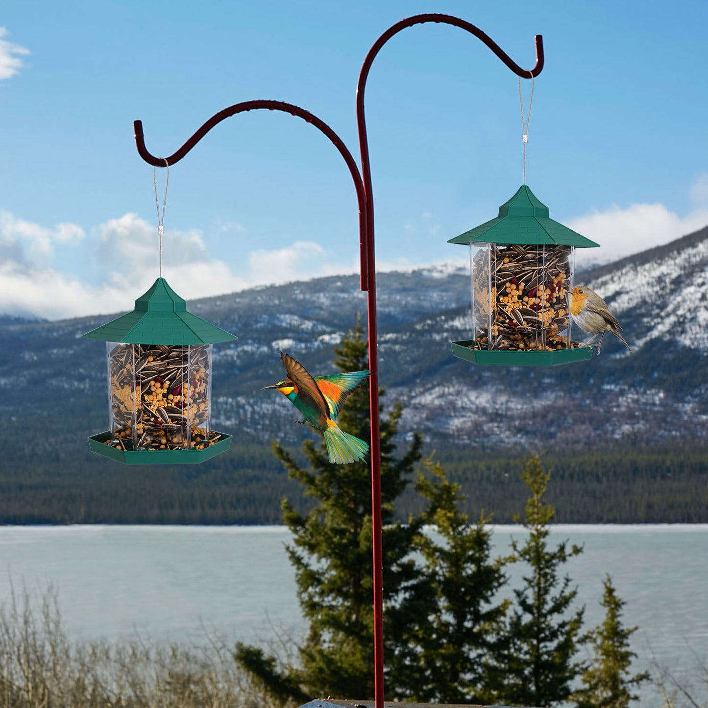 Hanging Bird Feeder with Large Capacity and 6 Feeding Ports for Garden Patio Park