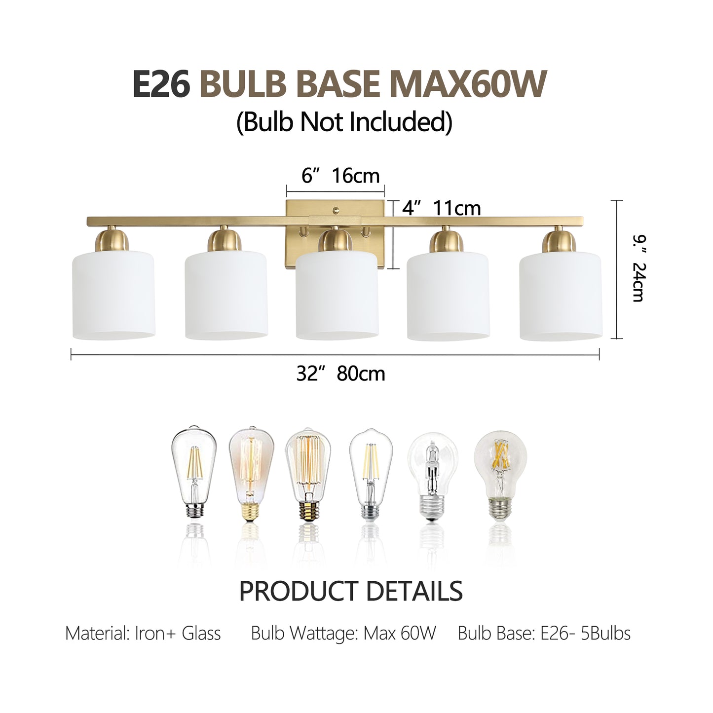 5-Light Modern Bathroom Vanity Light Fixture - Gold with Frosted Glass Shades