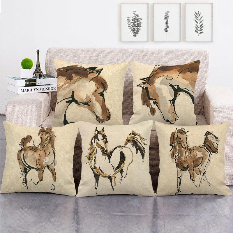 Cute Owl Print Linen Pillowcase - 45x45cm Pastoral Cartoon Decor