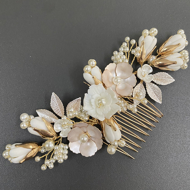 Ceramic Flower Wedding Hair Comb - Handmade Bridal Headwear