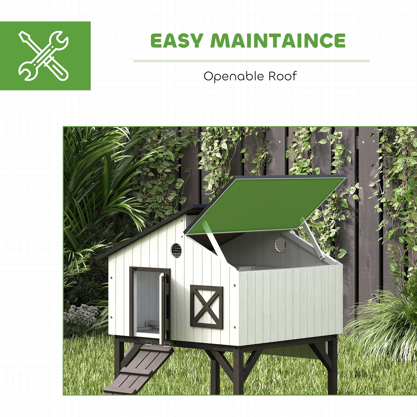Elevated Chicken Coop with Nesting Box and Ramp - All-Weather Bird House