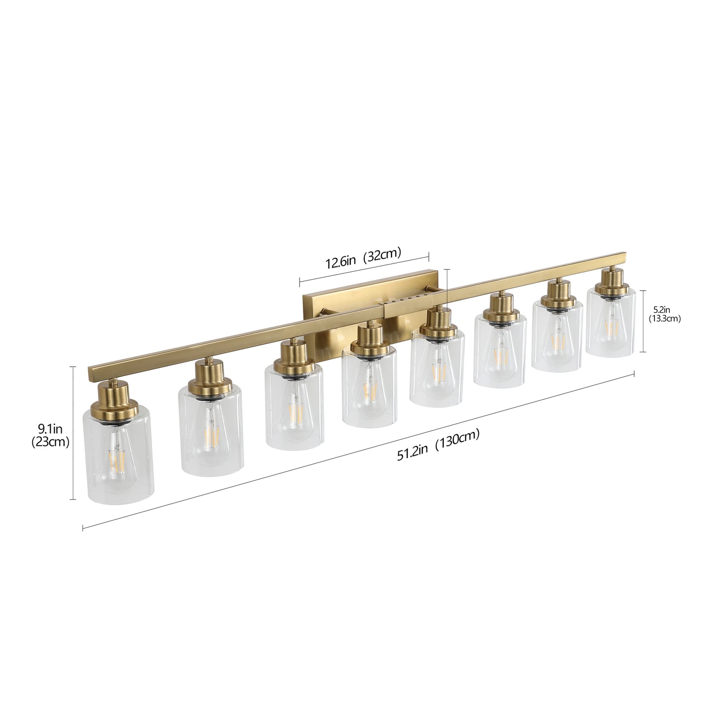 Golden 8-Light Vanity Light Fixture with Clear Glass Shades