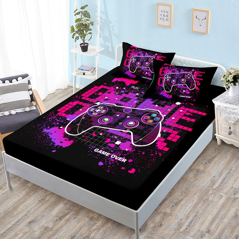 Three-Piece Bedding Set with Fitted Sheet and Pillowcases - Multiple Sizes & Styles