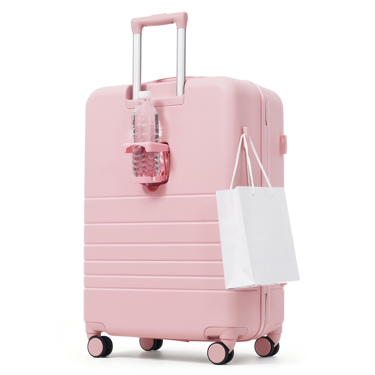 4-Piece Pink Luggage Set with USB Charging Ports & Toiletry Bag