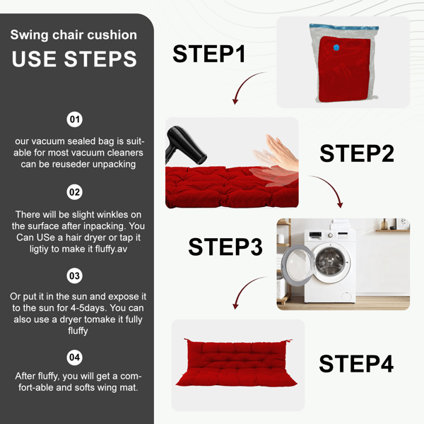 70-Inch Waterproof Porch Swing Cushion Replacement - Red