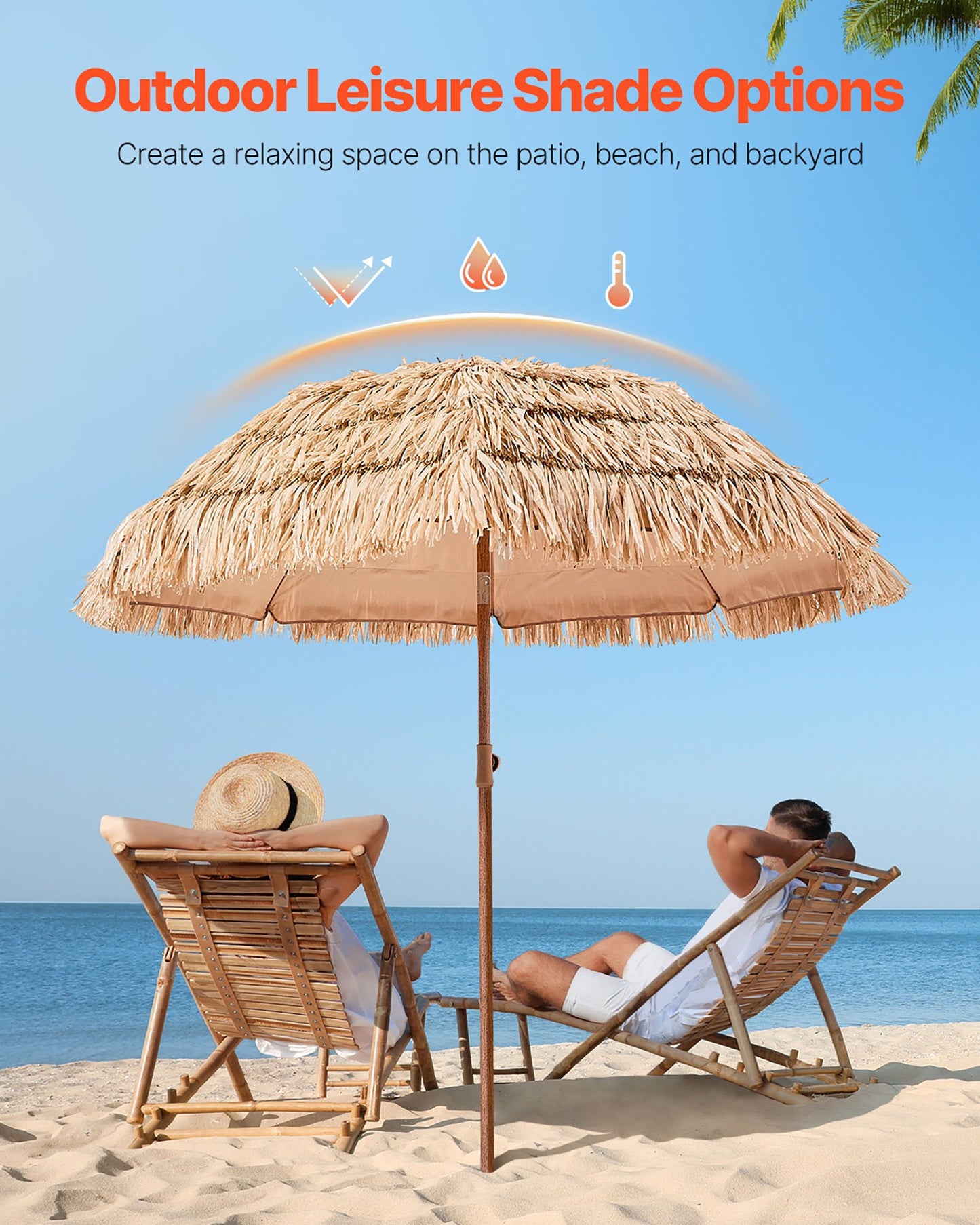 6.5 Ft Tiki Thatched Patio Umbrella with Tilt - Poolside Beach Shade