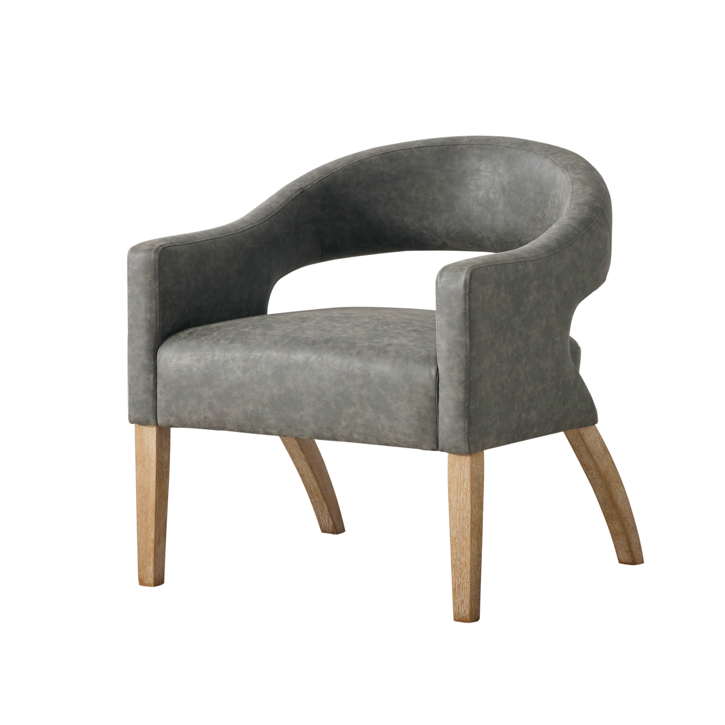 Modern Gray PU Open Back Dining Chair Set of 4 - Barrel Accent Armchair
