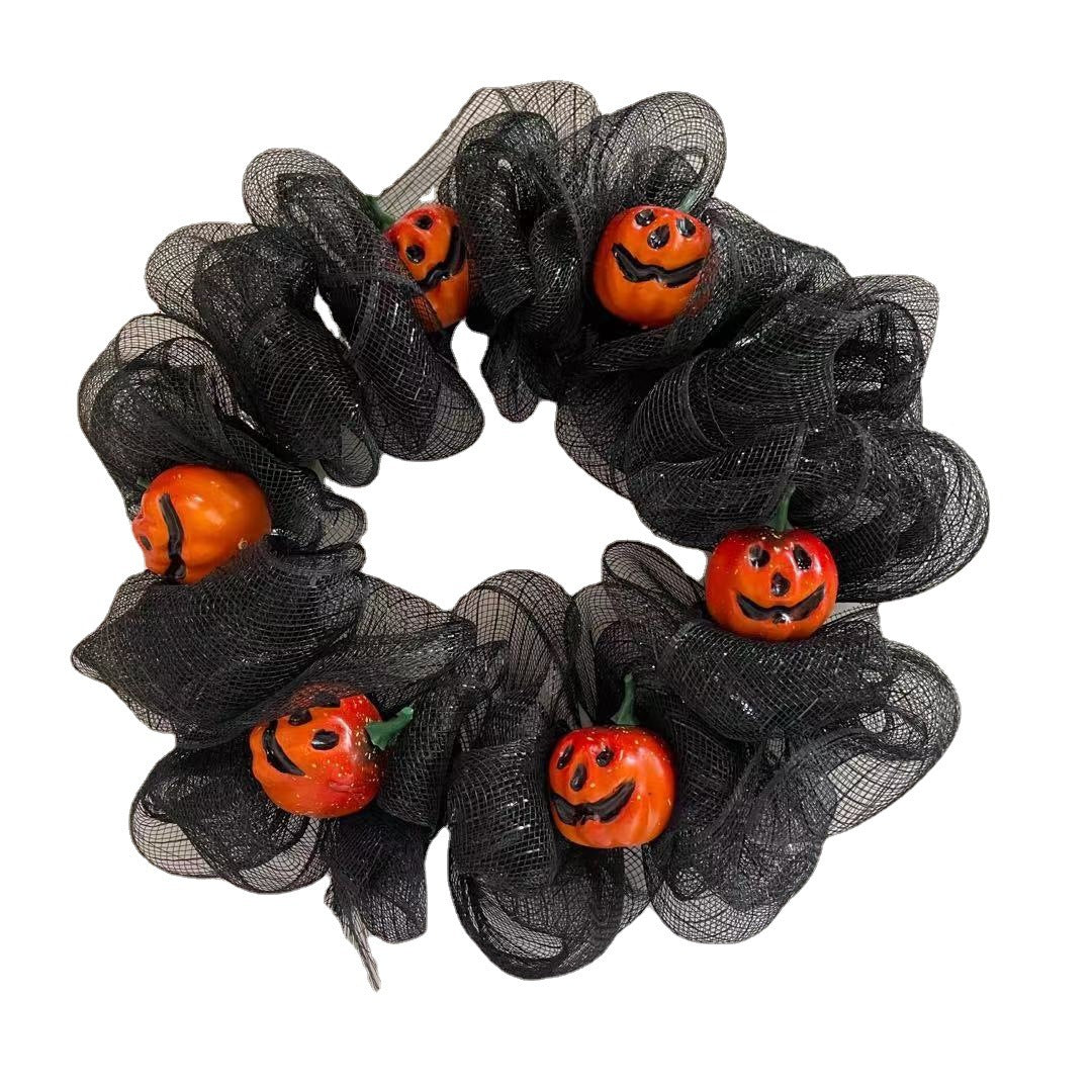 Black Pumpkin Mesh Garland Halloween Wreath Door Hanging 40cm