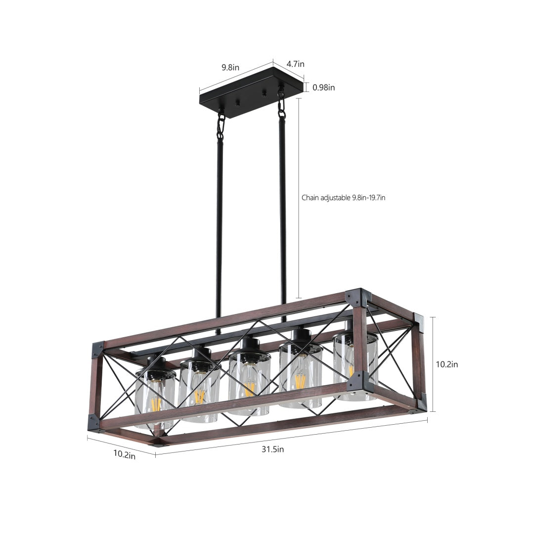 32-Inch Red Industrial Farmhouse Pendant Light - 5-Light Chandelier