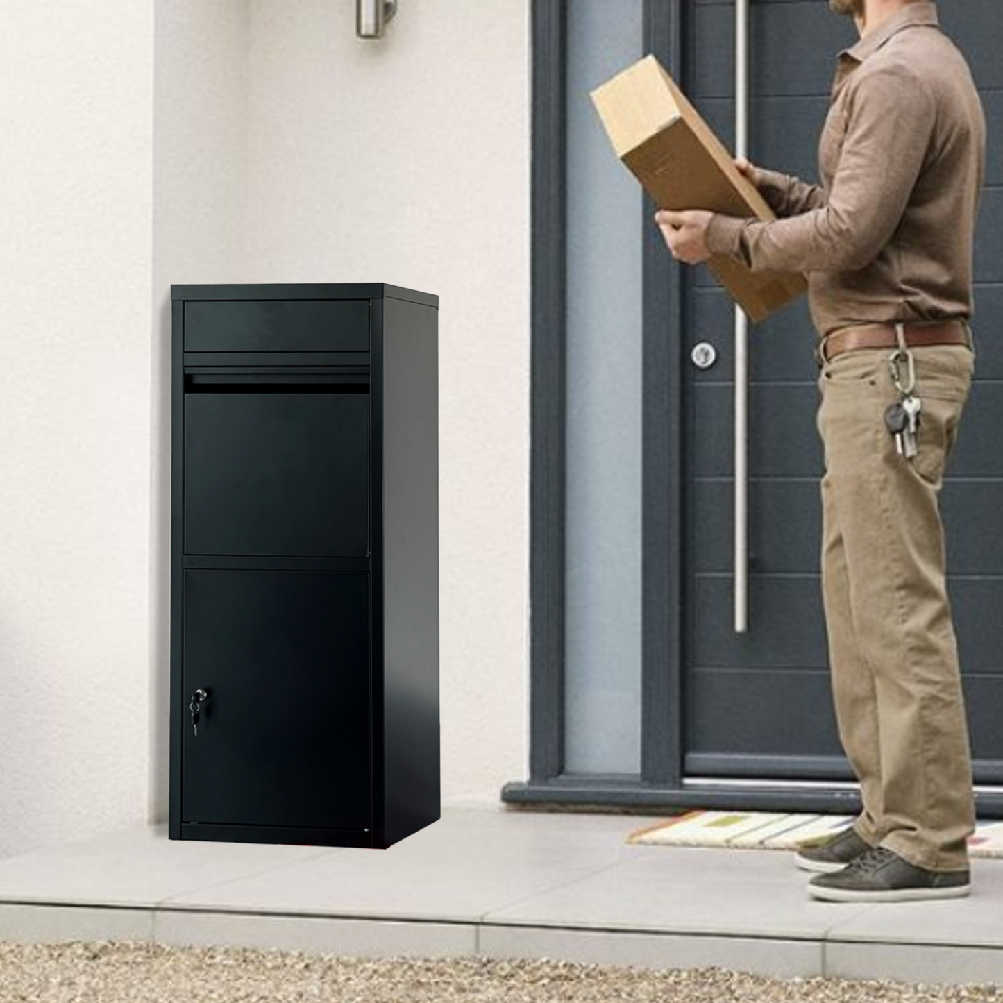Large Steel Package Delivery Box with Lockable Mail Compartment - Black
