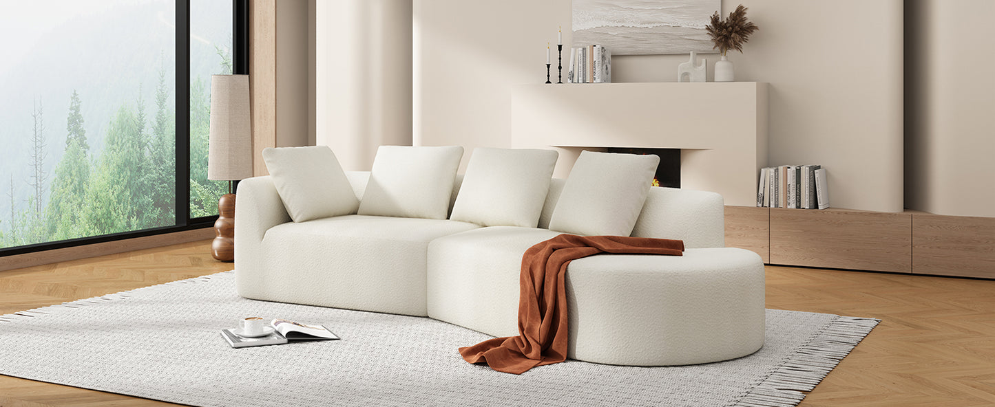 116" Modern Curved Sectional Sofa - Beige Upholstery, 2-Piece Set