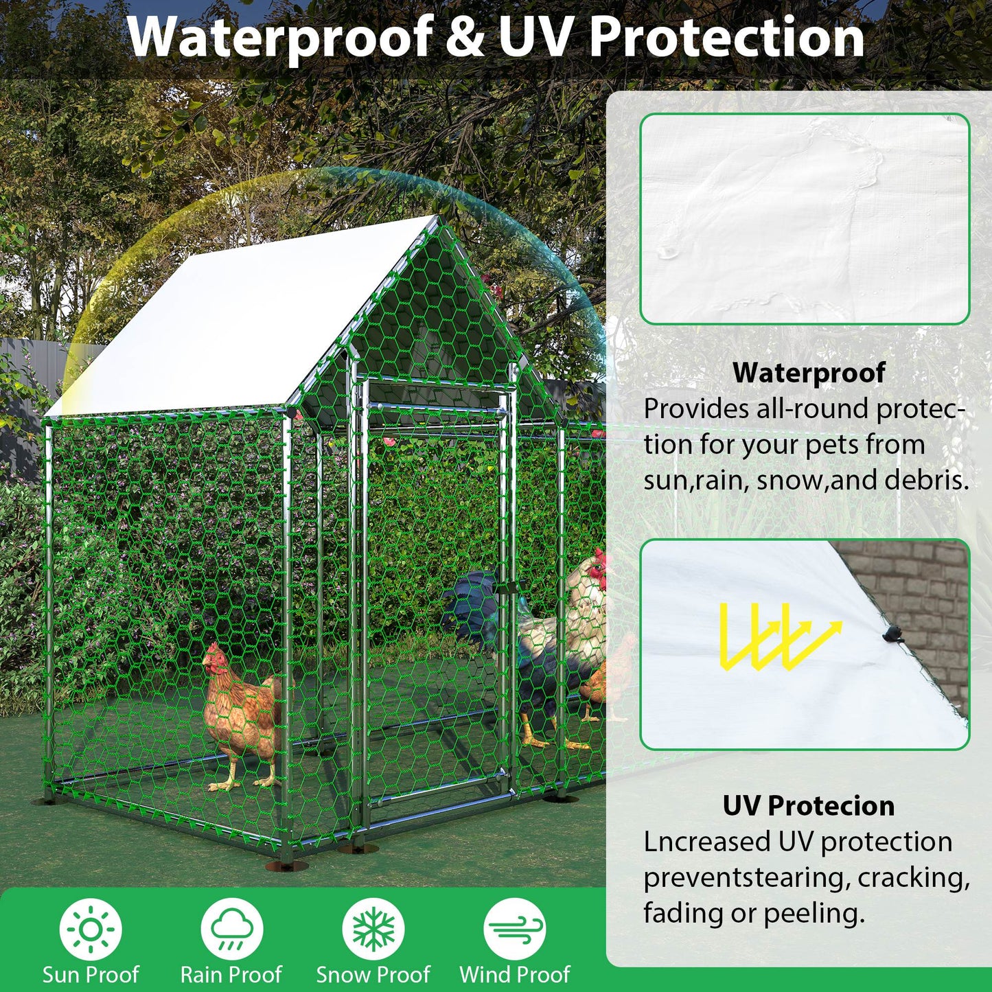 Large Metal Chicken Coop with Walk-In Run, Cover & Lockable Door - Multiple Sizes