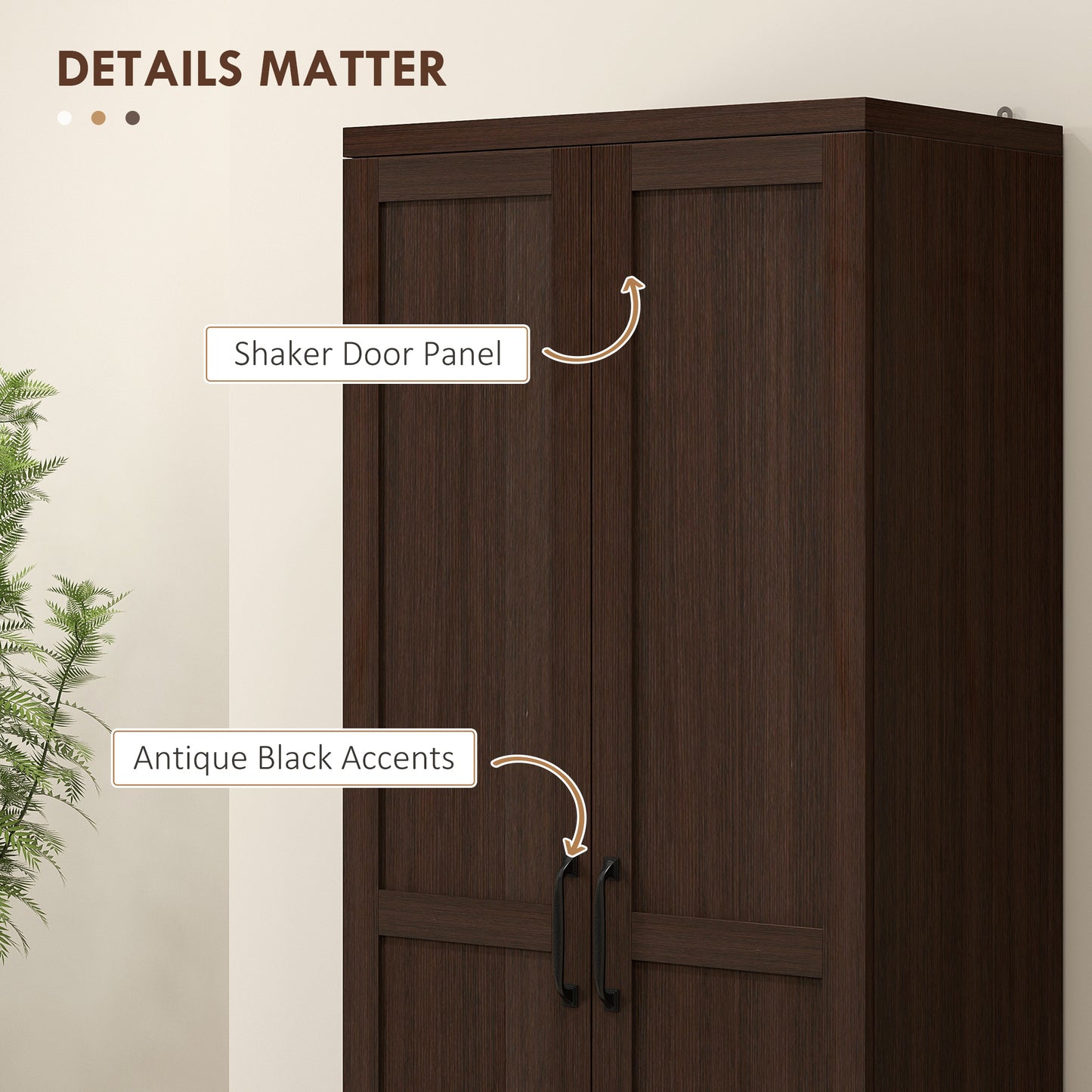 63" Freestanding Kitchen Pantry with Adjustable Shelves - Cinnamon Cherry
