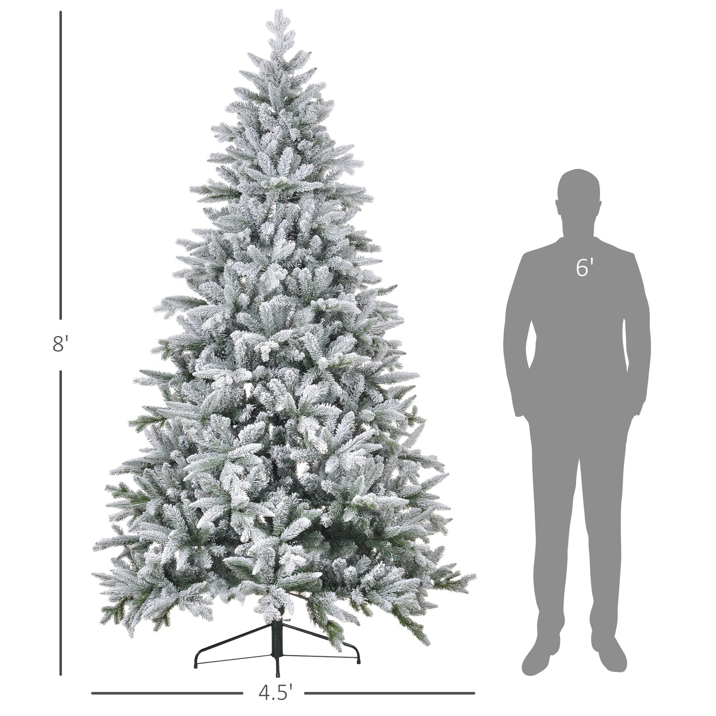 8ft Snow-Flocked Christmas Tree with Hinged Branches - Green