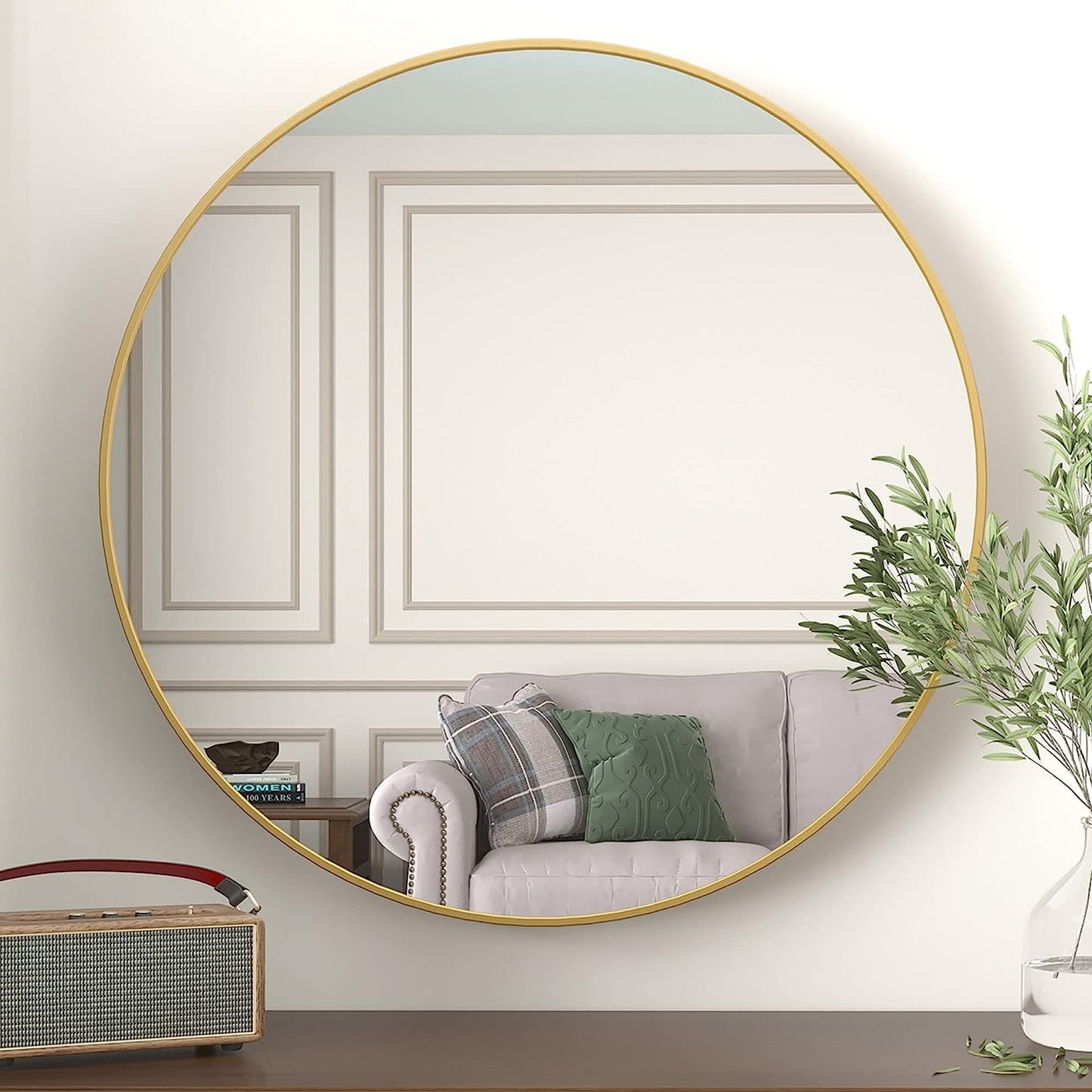 36 Inch Gold Metal Framed Round Bathroom Mirror for Wall