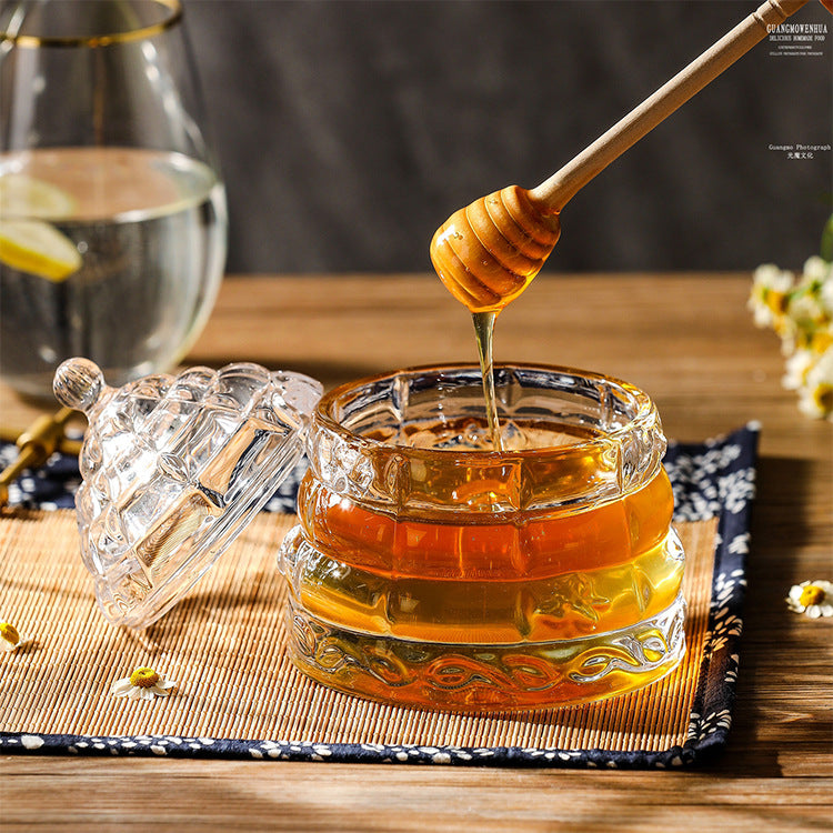 Glass Syrup Storage Tank with Wooden Spoon - Kitchen & Home Organization