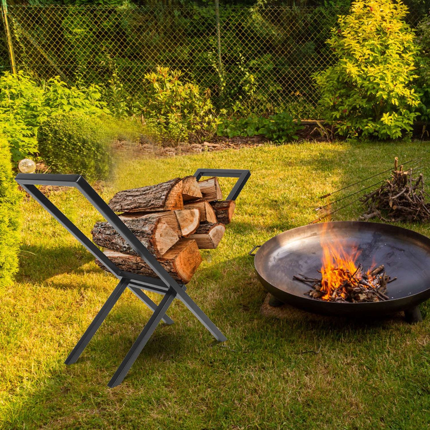 Firewood Log Rack - Heavy-Duty Steel Storage Holder, 220LBS Capacity