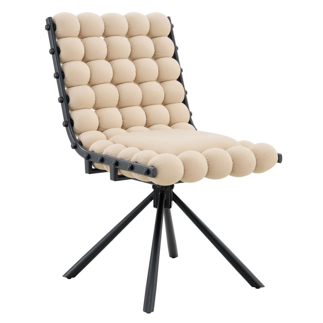 Set of 2 Beige Velvet Dining Chairs with Black Legs