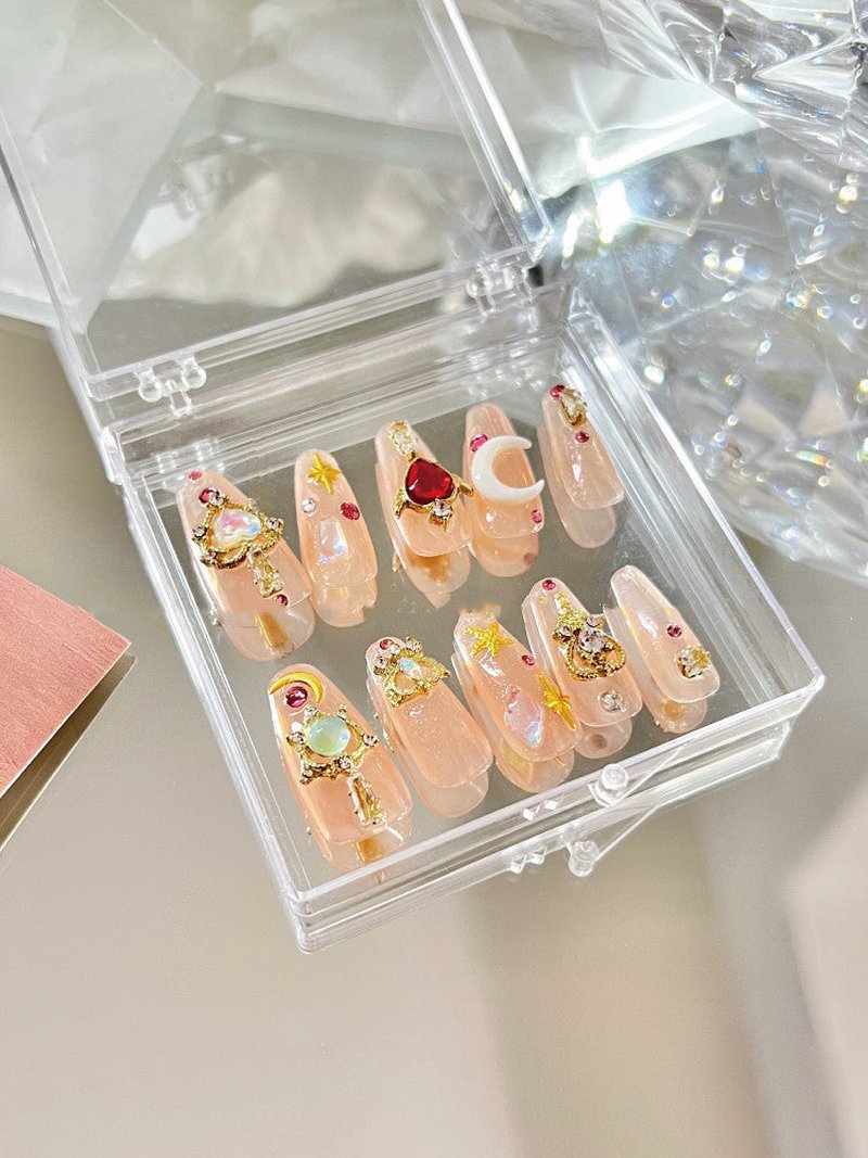 Fantasy Moon Sceptre Wearable Nails - Orange Pink