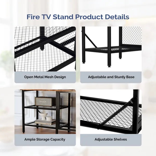 Weathered Wood Fireplace TV Stand Console Table with 4 Shelves