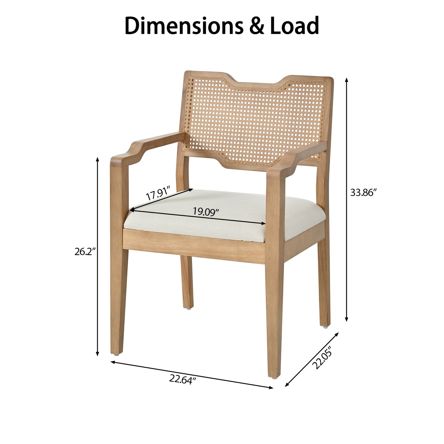 Upholstered Dining Chairs Set of 2 with Rattan Backrest - Beige Natural