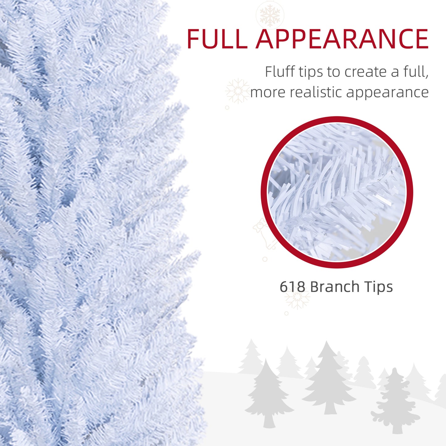 8ft White Pencil Artificial Christmas Tree with 618 Tips