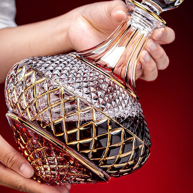 Luxury 1.5L Rotating Crystal Wine Decanter with Mirror Finish - Gift Bar Decor
