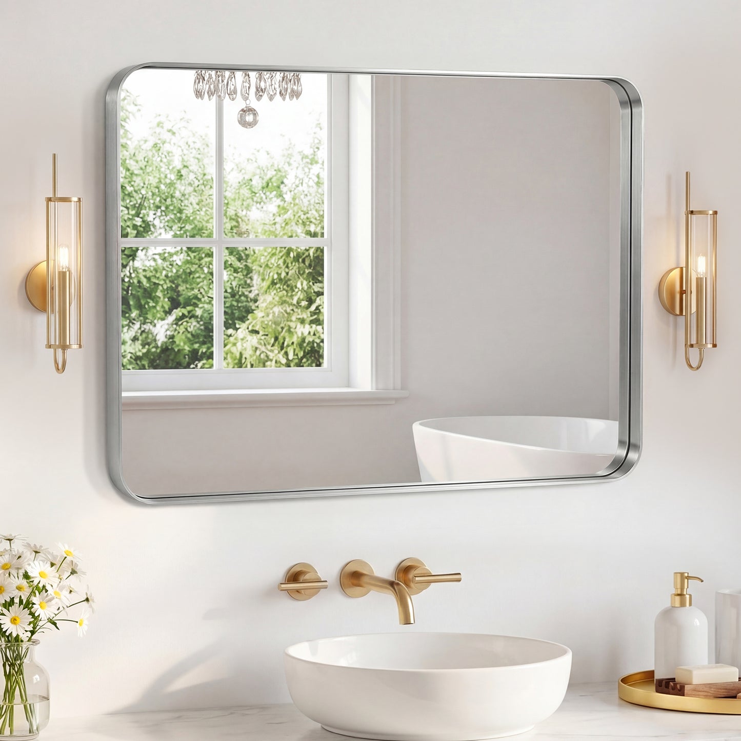 Rectangular Metal Frame Wall Mirror - Modern Decorative Home Decor