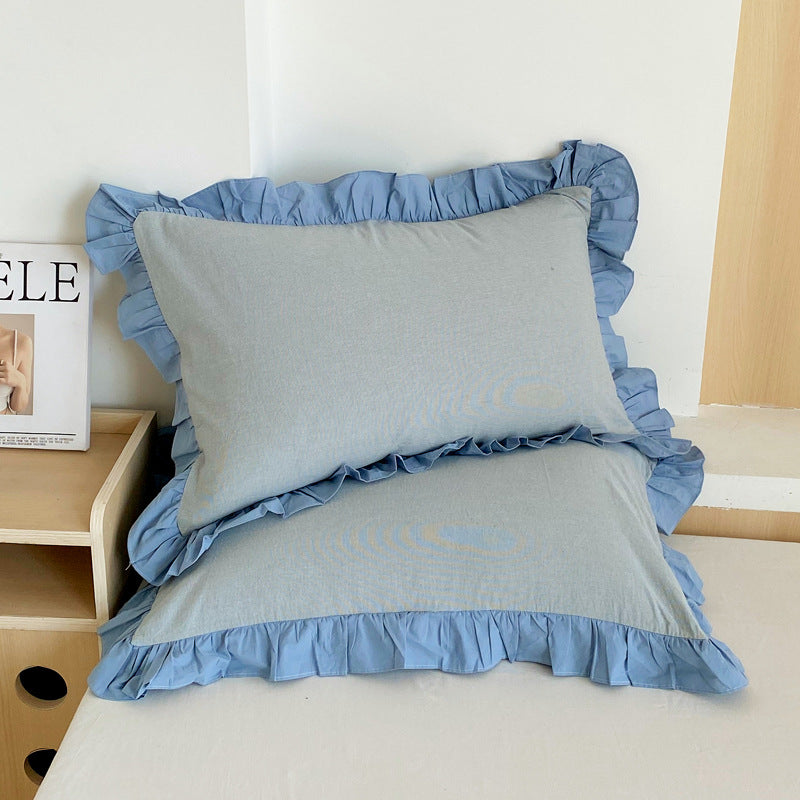 Washed Cotton Lace Pillowcase - Elegant Bedding Cover for Home Decor