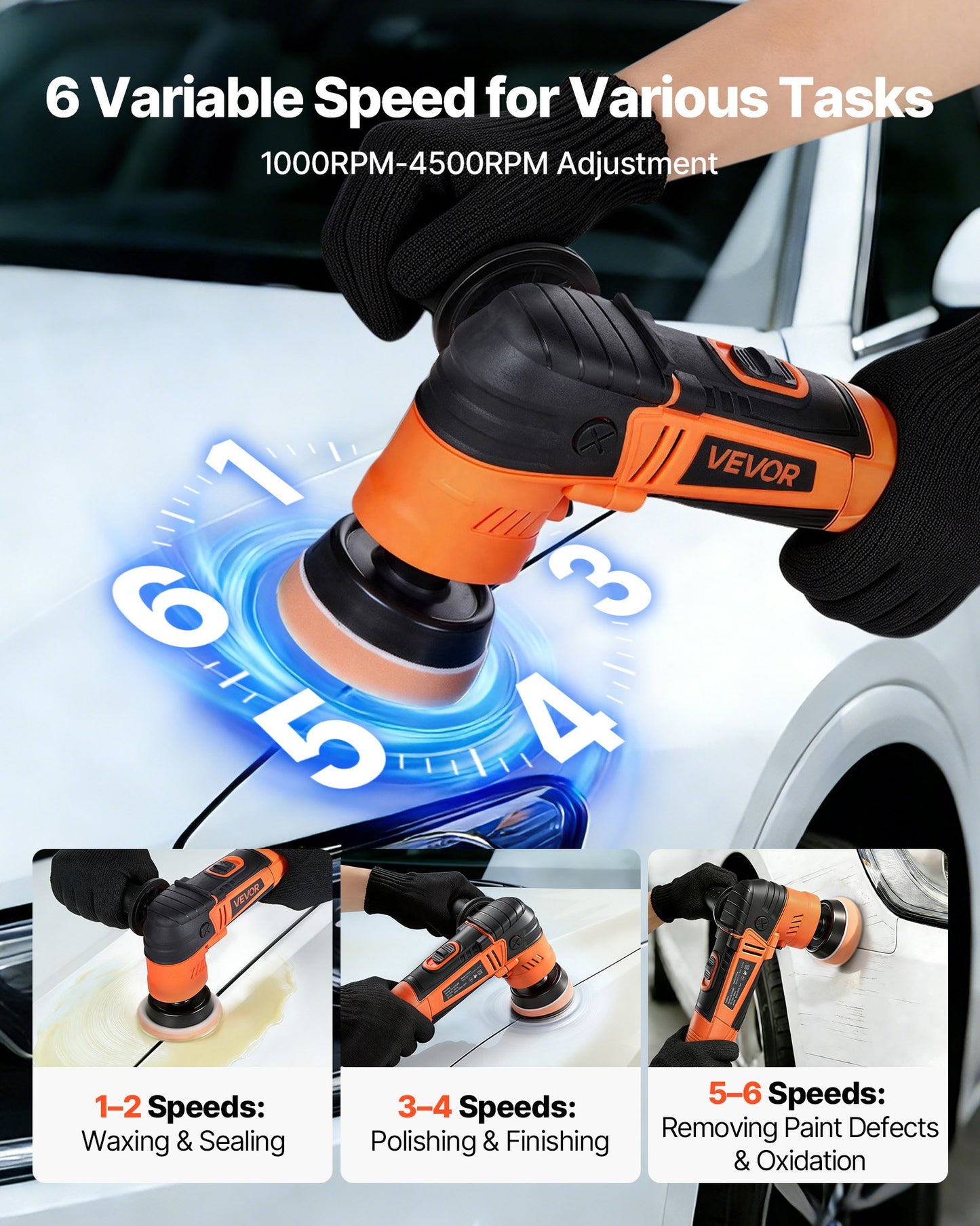 Car Buffer Polisher Kit 600W 3 Sizes Rotary Polisher for Detailing, Waxing & Scratch Removal