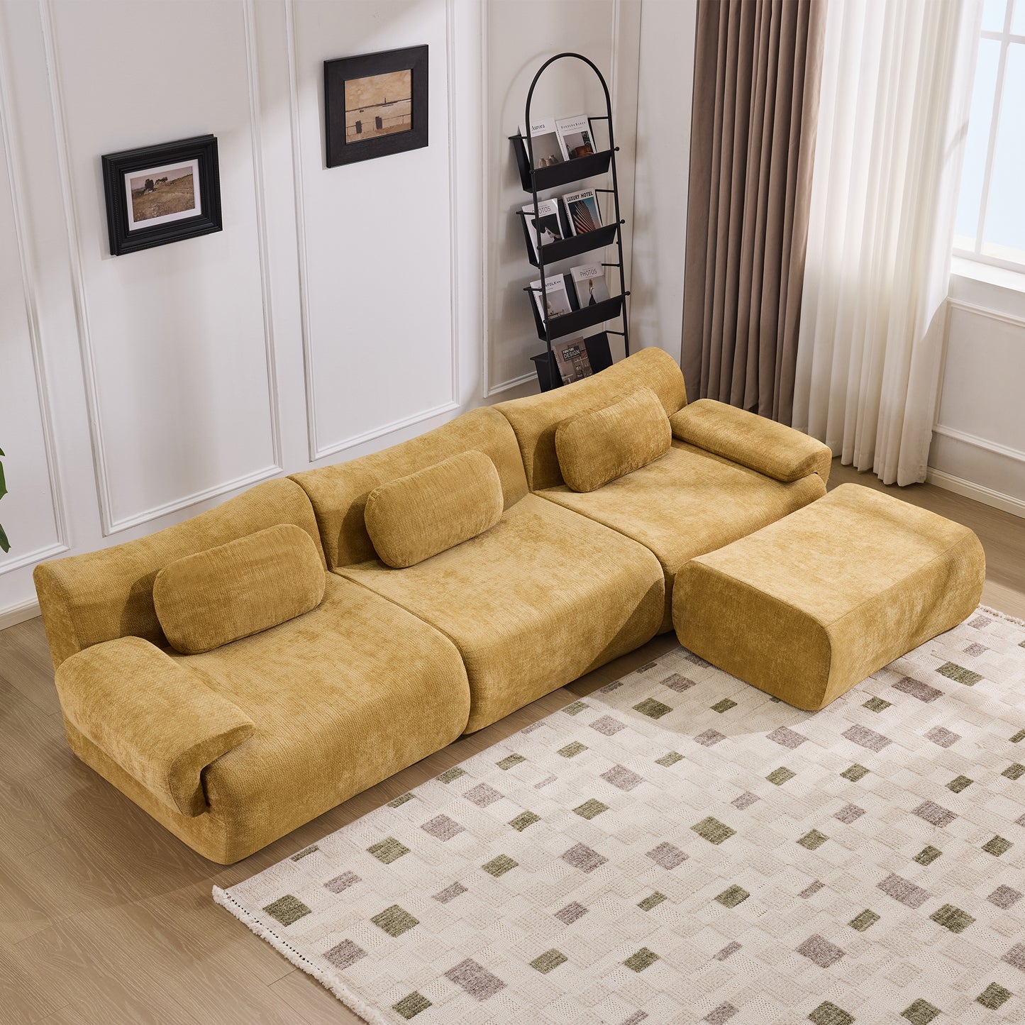 Extra-Large Modular Armchair - Bamboo Joint Shape, Yellow