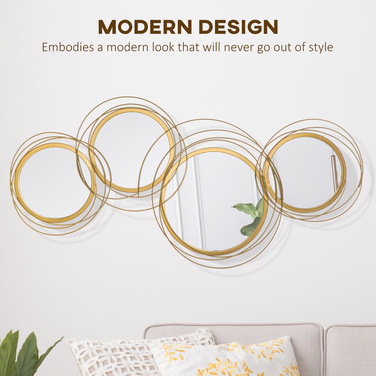 42.25" Round Wall Mirror with Asymmetrical Metal Frame - Gold