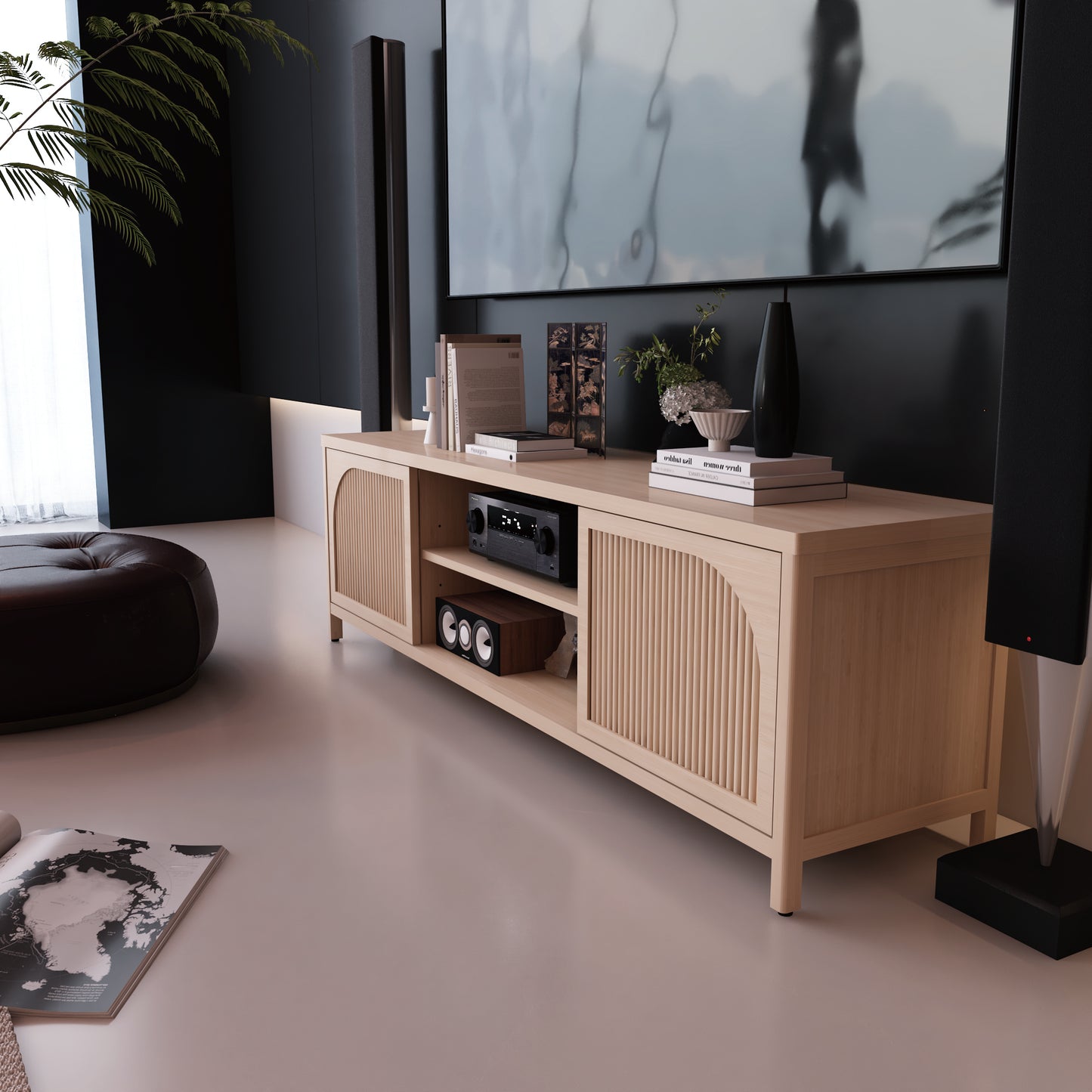 Bamboo TV Cabinet with 2-Tier Shelves - Natural