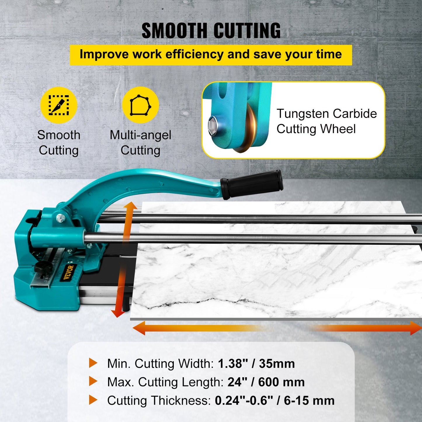24 Inch Manual Tile Cutter with Double Rails, Accurate Porcelain & Ceramic Cutting