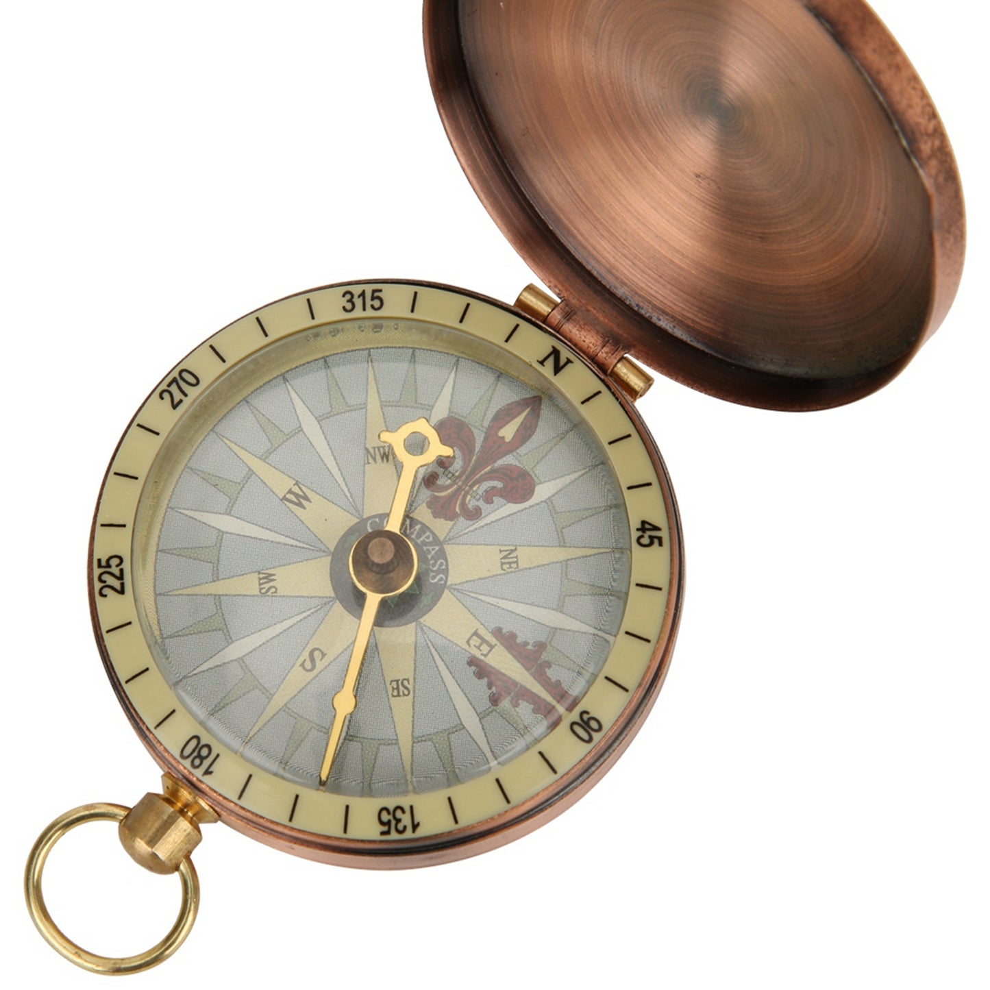 Vintage Portable Copper Flip Cover Compass for Camping