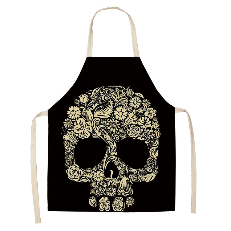 Cotton and Linen Skull Apron - Modern Kitchen Cooking Tool, 68x55cm
