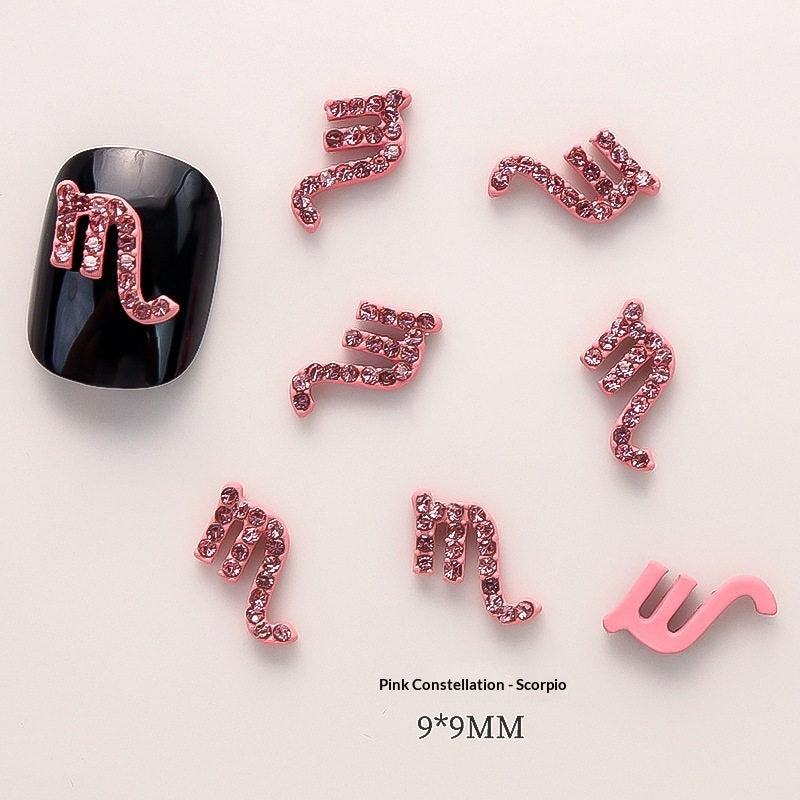 12-Piece Zodiac Sign Nail Art Decorations Set - Trendy 3D Nail Tips for Aries Leo Pisces