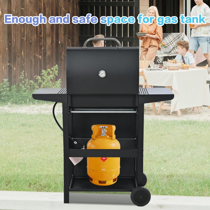 Three-Burner Propane Gas Grill with Stainless Steel Design & Wheels