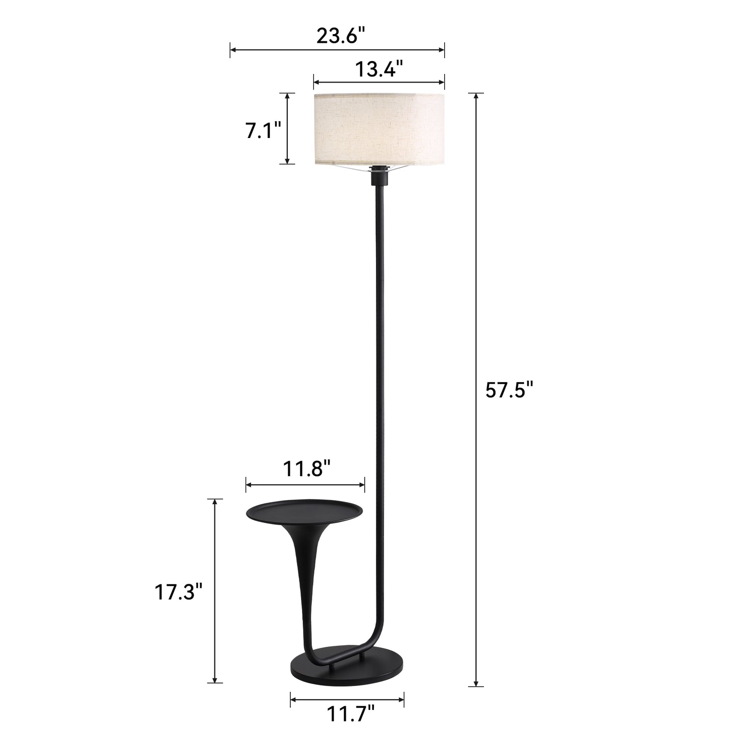 146cm Dimmable Floor Lamp with Table and Foot Switch - Vintage Standing Light with Tray, Bulb Included